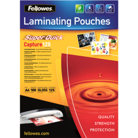 Fellowes SuperQuick A4 Glossy 125 Micron Laminating Pouch 100 Pack