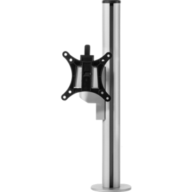 Single silver vertical pole with bracket to support one monitor