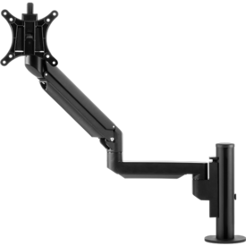 Single black pole with two hinges and a mount to attach a single monitor. 
