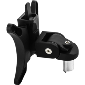 Black mounting bracket with hinge to adjust viewing angle.   