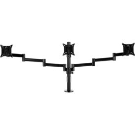 Single black central pole with a bracket on top supports two angled poles, each with its own bracket. 
