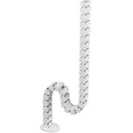 Système de gestion des câbles blanc en spirale, composé de vertèbres reliées entre elles comme une colonne vertébrale.  
