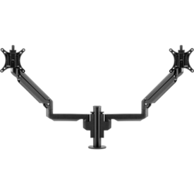 Short central pole which supports two arms, each holding a bracket for a monitor. 