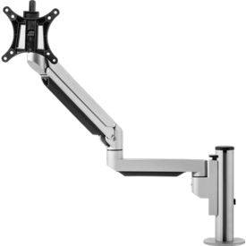 Single silver pole with two hinges and a mount to attach a single monitor. 