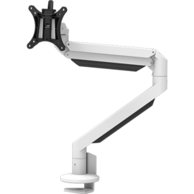 White Galaxy Single Monitor Arm with top mount for ergonomic and flexible screen positioning.