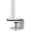 Un'asta verticale in metallo bianco con una staffa per sostenere un singolo monitor. 