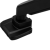 Single black monitor arm bent at 45º, with a crossbar for two monitors. 