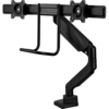 Single black monitor arm bent at 45º, with a crossbar for two monitors. 