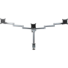 Silver triple monitor arm with black VESA brackets and a clamp