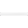 Toolbar  lunga rettangolare in metallo bianco con tre scanalature per collegare connettori, bracci monitor e schermi. La toolbar  è montata tra due aste Galaxy.