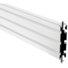Toolbar  lunga rettangolare in metallo bianco con tre scanalature per collegare connettori, bracci monitor e schermi. La toolbar  è montata tra due aste Galaxy.