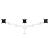 White monitor arm with three black VESA brackets
