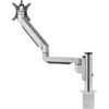 Single silver pole with two hinges and a mount to attach a single monitor. 