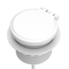 Prise d'alimentation circulaire avec une prise 230V, un port de charge USB-C et un port de charge USB-A, avec un couvercle incluant la charge sans fil.  