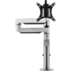 Circular silver pole with one black bracket for a single monitor.  