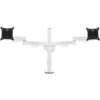 A single, circular white pole supports two arms which branch outwards. Each arm holds a square black bracket. 
