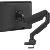 Single black monitor arm bent at 45º, with a bracket for a single monitor.  