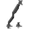 Single black monitor arm bent at 45º, with a bracket for a single monitor.  