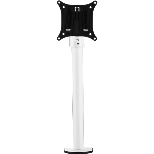A vertical white metal pole with one bracket to support a single monitor. 