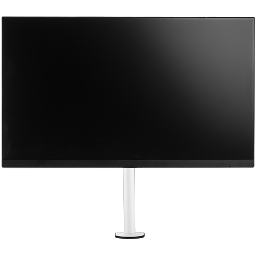 A vertical white metal pole with one bracket to support a single monitor. 