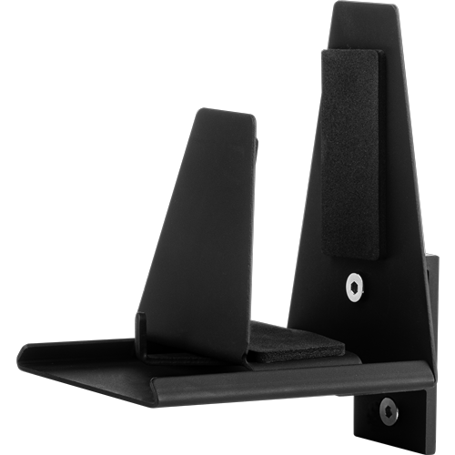Staffa triangolare nera con supporto scorrevole per fissare la CPU in posizione.