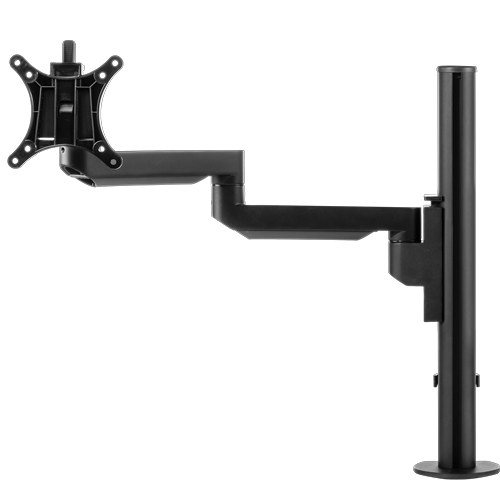 Circular black pole with one black bracket for a single monitor.  
