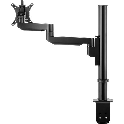 Circular black pole with one black bracket for a single monitor.  