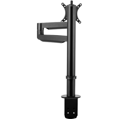 Circular black pole with one black bracket for a single monitor.  
