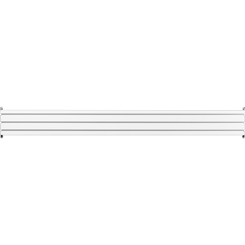 Toolbar  lunga rettangolare in metallo bianco con tre scanalature per collegare connettori, bracci monitor e schermi. La toolbar  è montata tra due aste Galaxy.