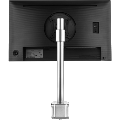 Skylon Single pole mounted monitor arm in silver with desk clamp