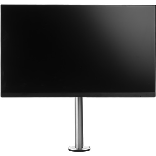 A vertical silver metal pole with one bracket to support a single monitor. 