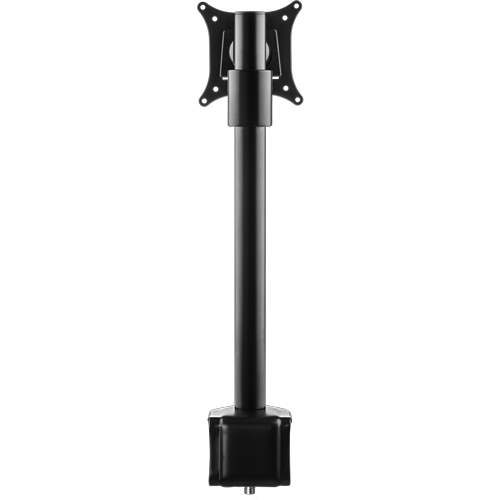 A vertical black metal pole with one bracket to support a single monitor. 