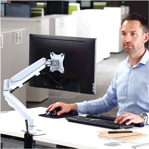 Eppa™ Single Monitor Arm - White__9683201_Eppa_MonitorArm_White_Single_LS_Person2_INSET.png