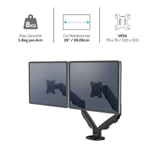 Eppa™ Doppel Monitorarm - Schwarz