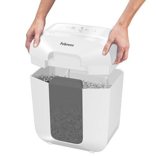 Powershred® LX25 (white) Cross-Cut Shredder  -  patented Safety Lock__LX25-WHT-Emptying.png