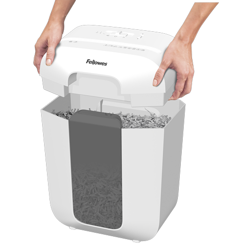 Powershred® LX50 (white) Cross-Cut Shredder  -  patented Safety Lock__LX50-WHT-Emptying.png