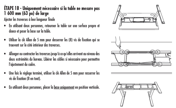 Mon plateau est plus petit ou plus grand que 1600 cm. Comment puis-je changer la largeur de la structure de mon Levado pour que cela convienne ?