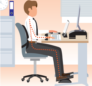 Workspace Ergonomic Posture with Back Support and Foot Support